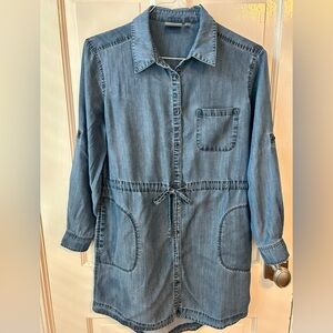 Athleta Candid Chambray Shirt Dress Blue Button Up Roll Tab Sleeve, small